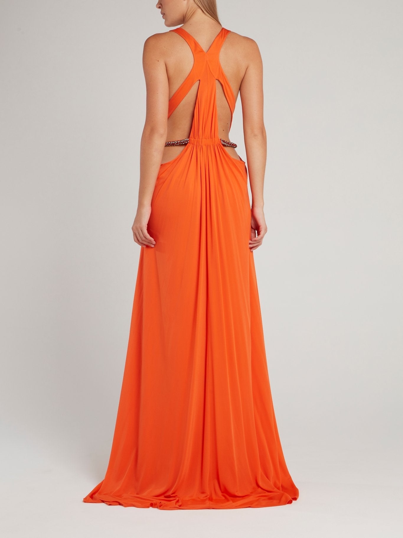 Orange Décolleté Flared Maxi Dress