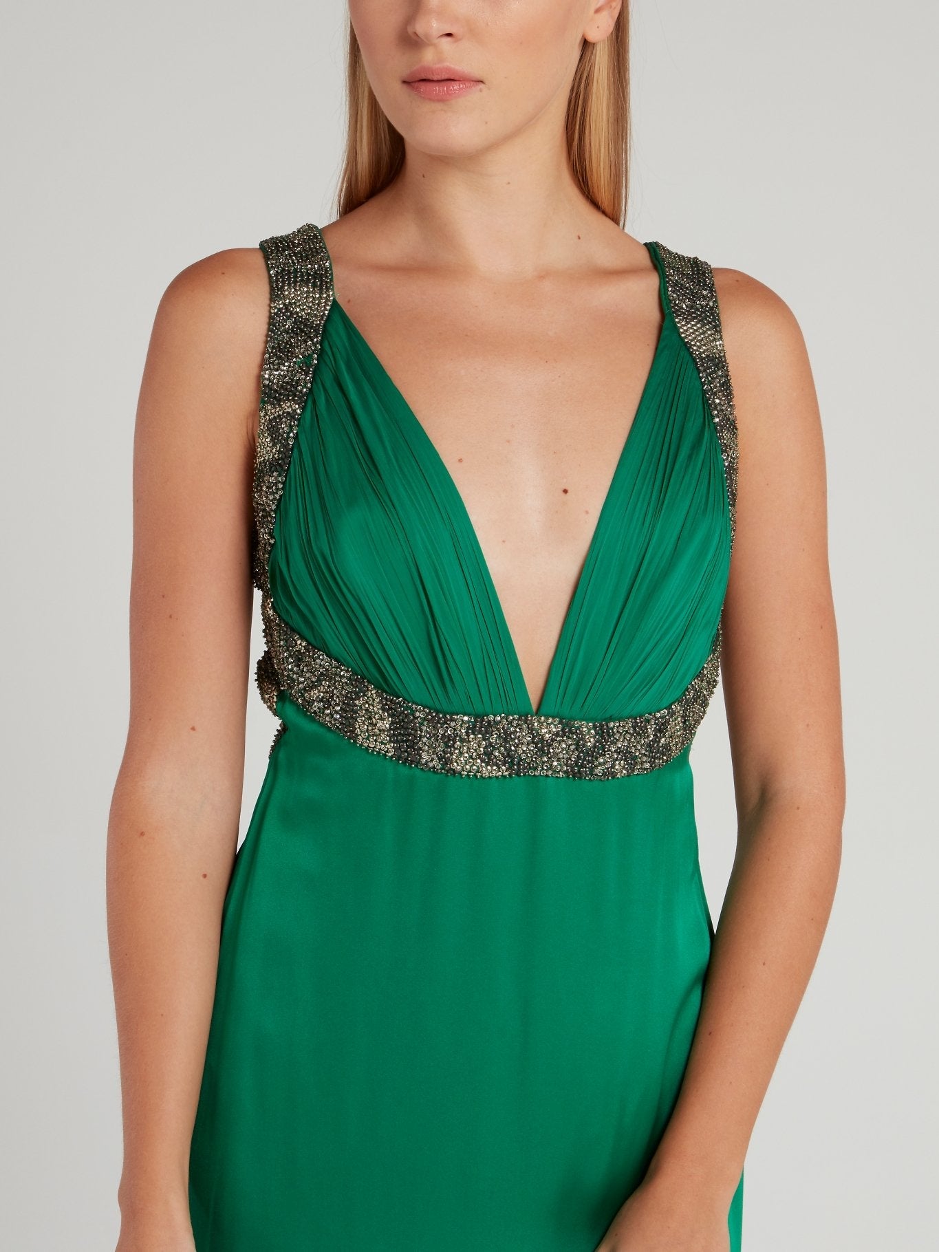 Green Décolleté Empire Maxi Dress