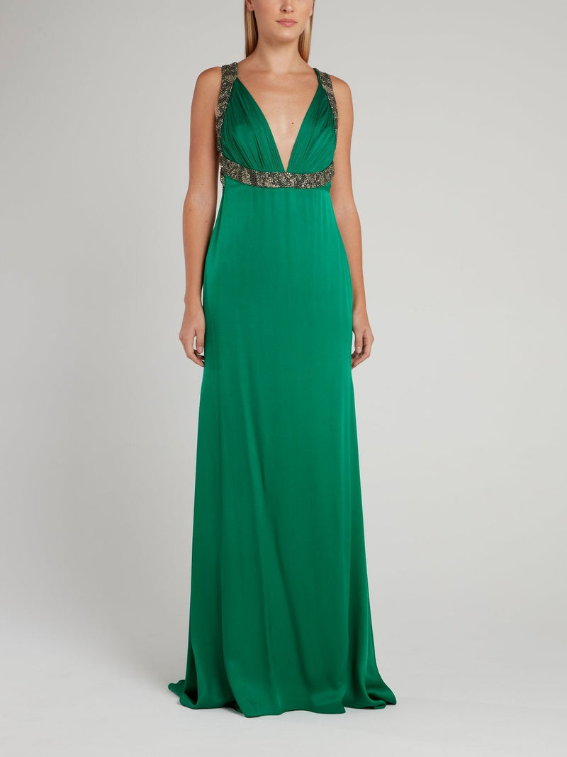 Green Décolleté Empire Maxi Dress