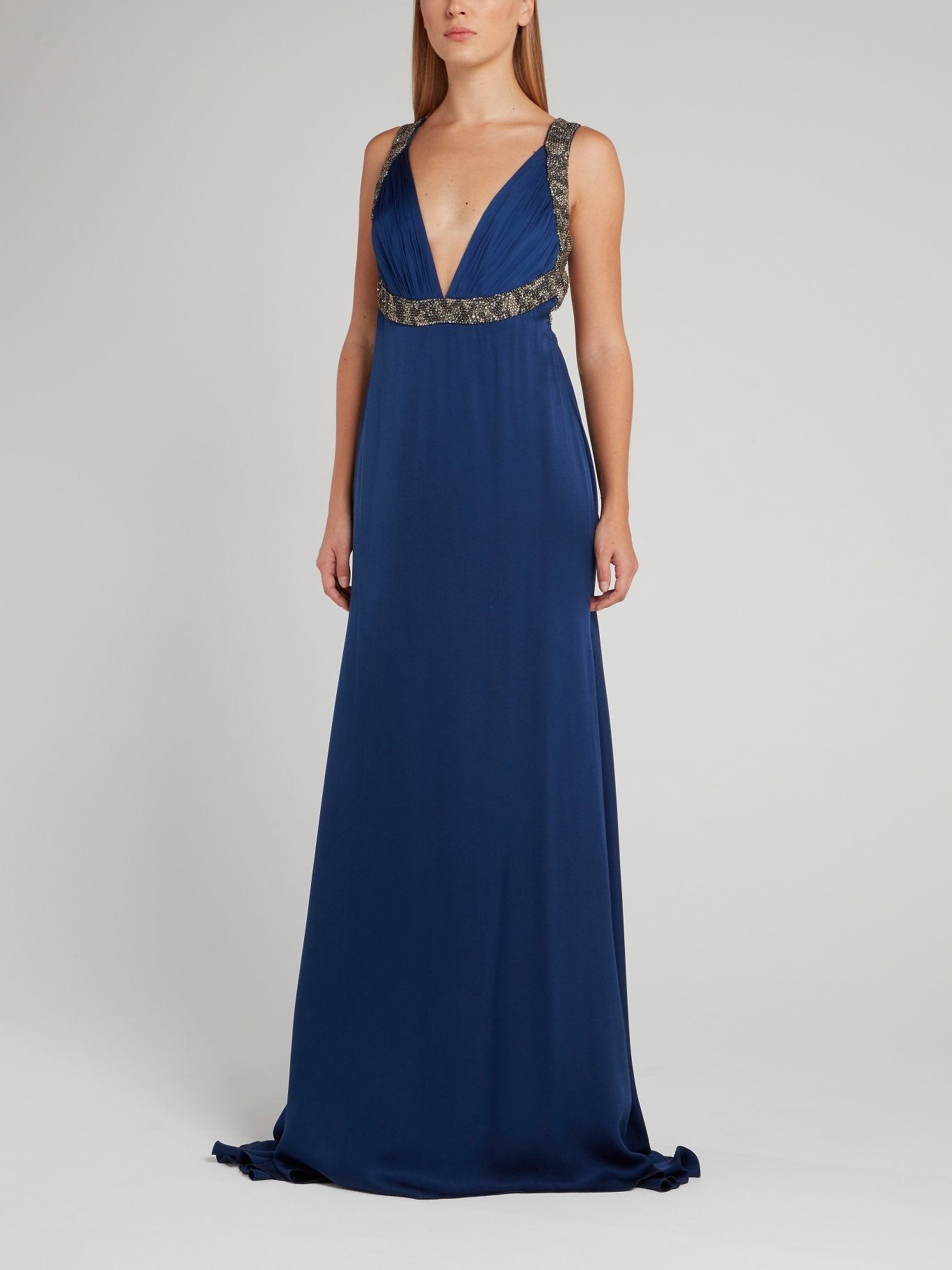 Navy Décolleté Empire Maxi Dress