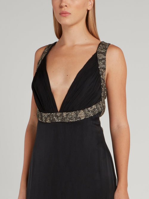 Black Décolleté Empire Maxi Dress