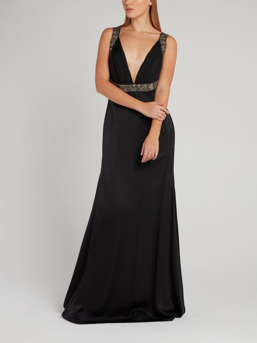 Black Décolleté Empire Maxi Dress