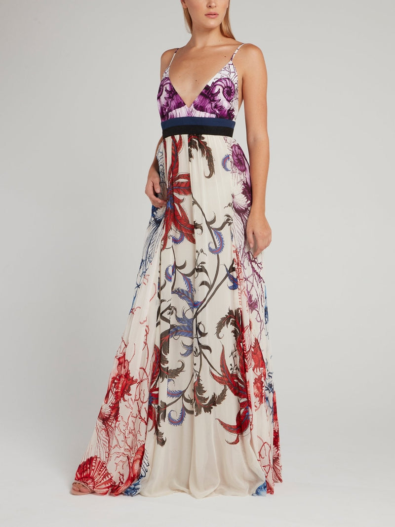 Floral Print Décolleté Maxi Dress