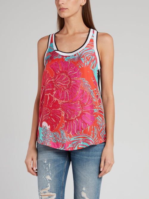 Floral Print Rear Logo Tank Top