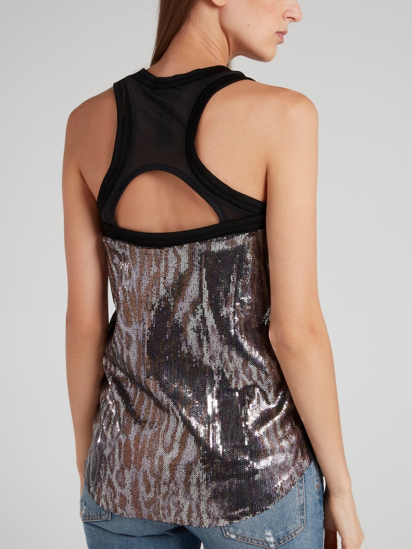 Sequin Embroidered Metallic Animal Print Tank Top