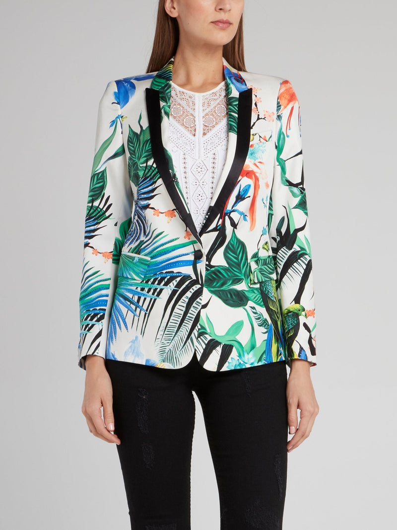 Floral Printed Notched Collar Blazer