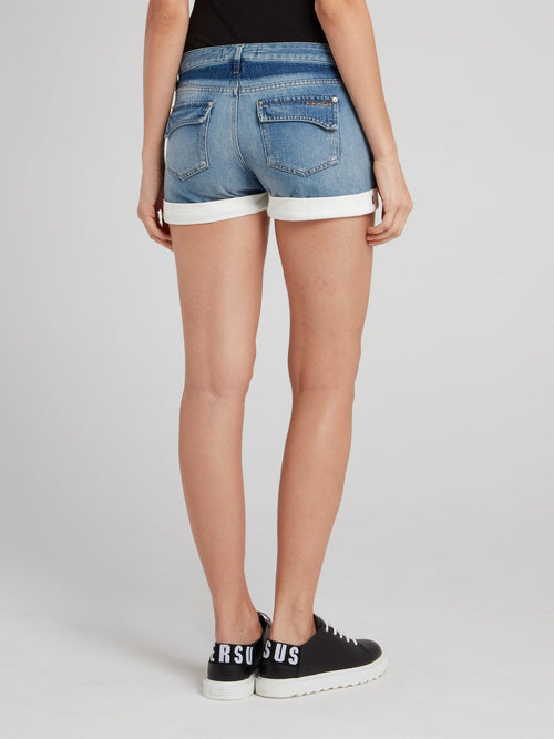 Denim Shorts With Chiffon Belt