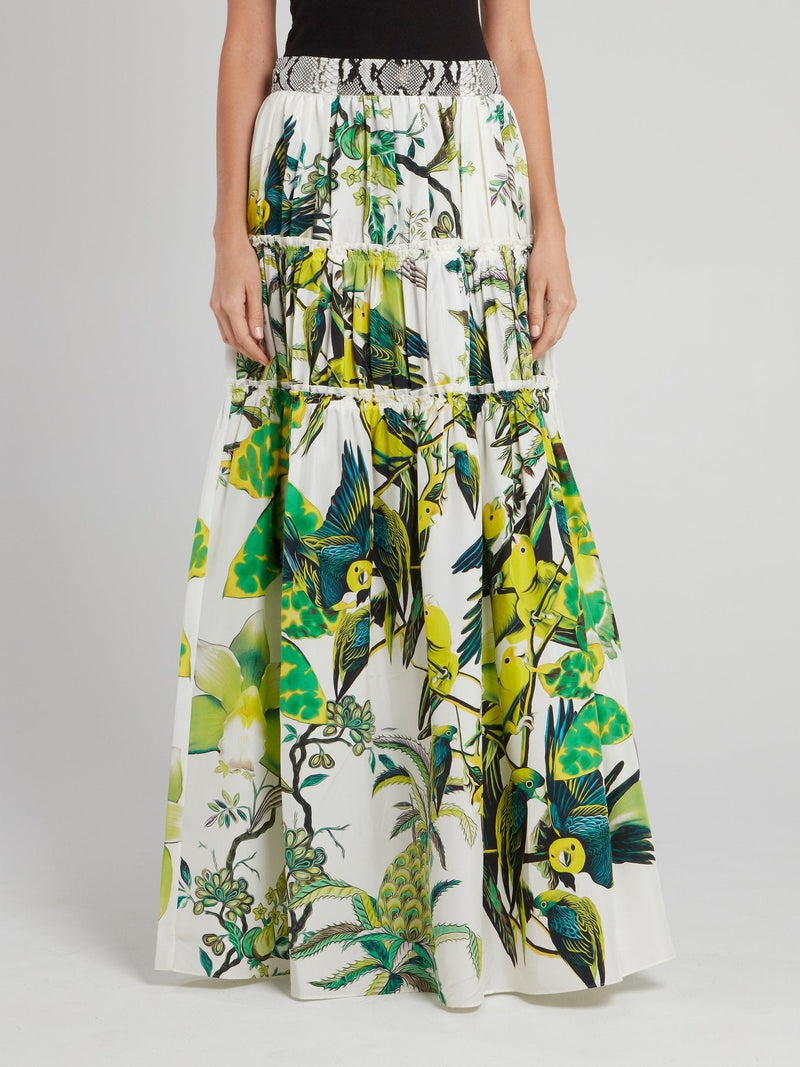 Tiered Flora and Fauna Maxi Skirt