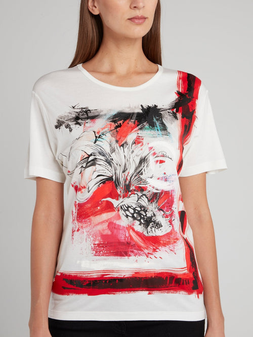 White Flower Print T-Shirt