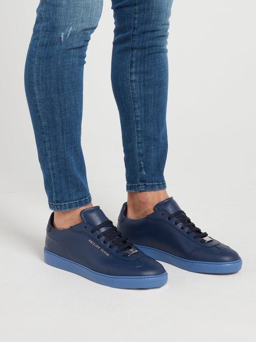 Navy Low Top Leather Sneakers