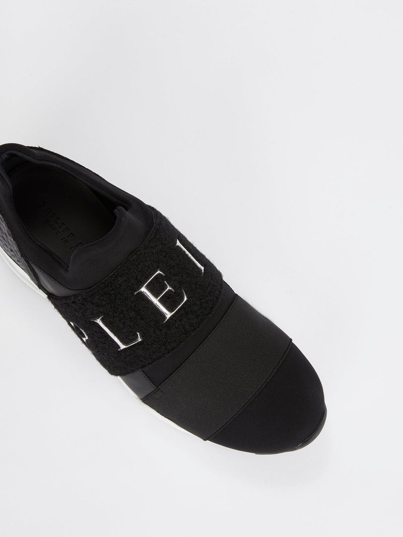 Black Front Logo Strap Sneakers