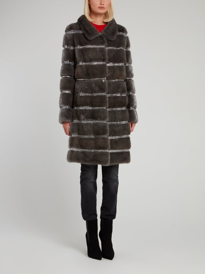 Ash Crystal Embellished Fur Coat