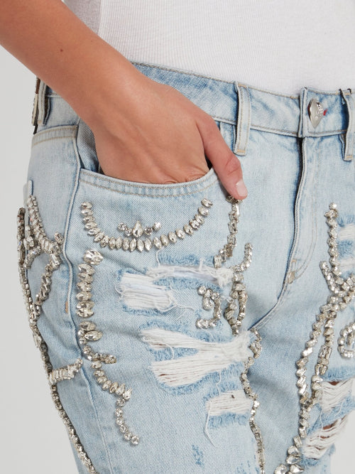 Crystal Tattered Boyfriend Jeans