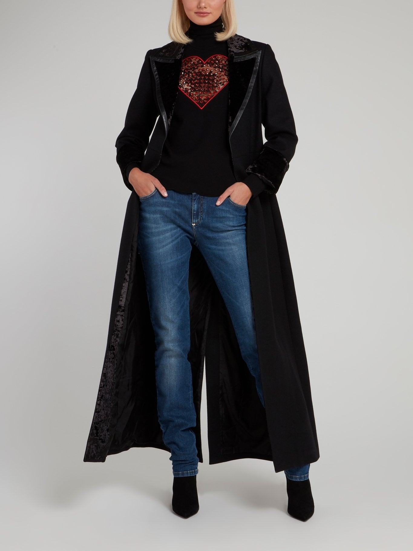 Black Rear Studded Skull Long Coat