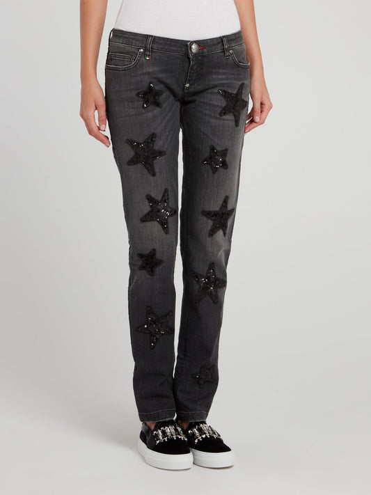 Grey Sequin Stars Slim Jeans