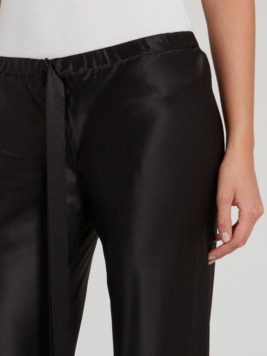 Black Satin Palazzo Pants