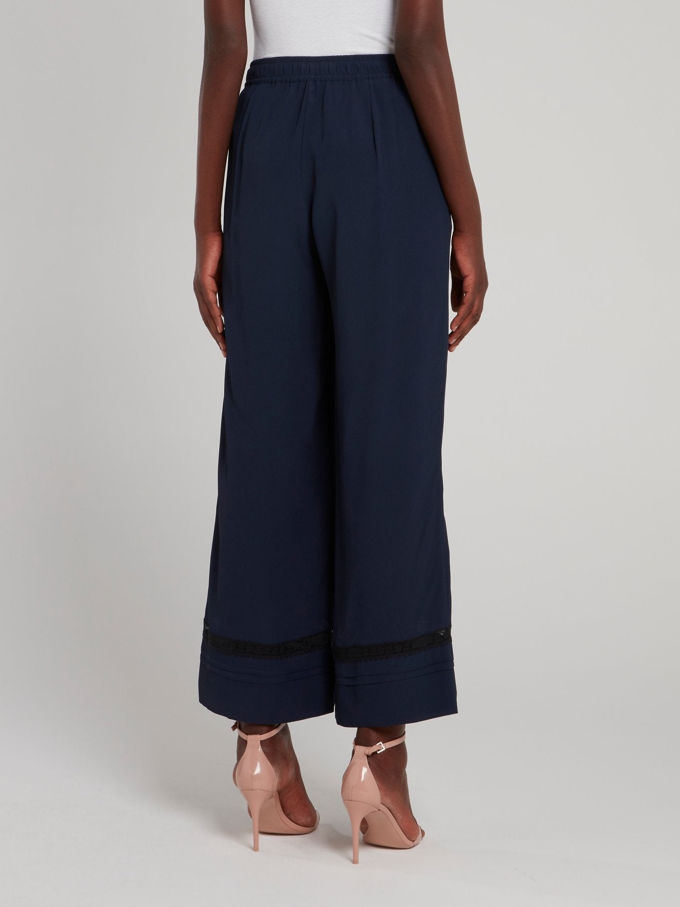 Navy Lace Panel Wide Leg Pants