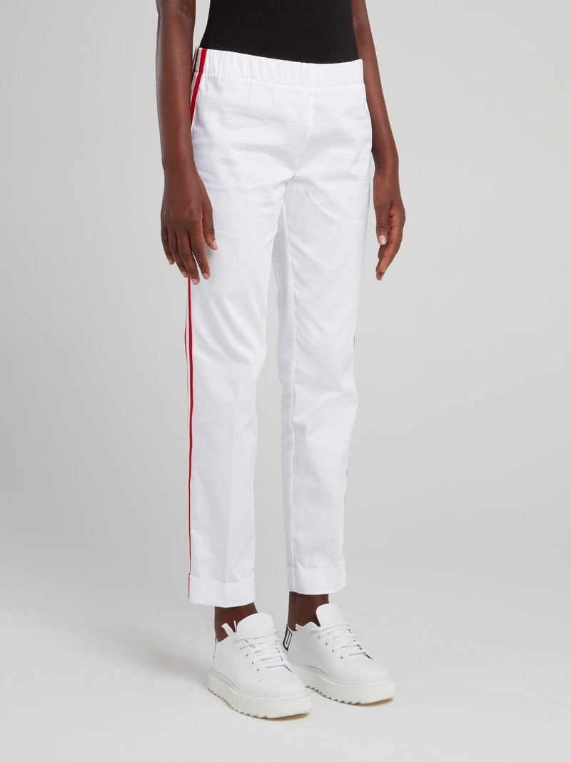 White Waistband Side Stripe Track Pants