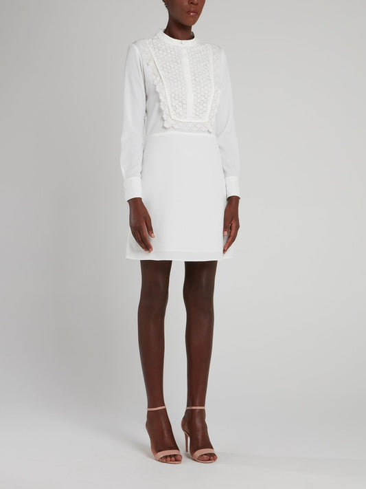 White Lace Bib Mini Dress