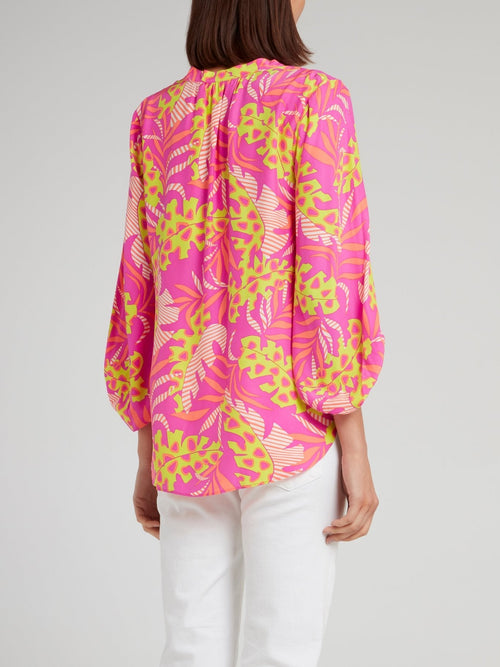 Pink Tropical Print Top