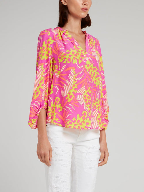 Pink Tropical Print Top