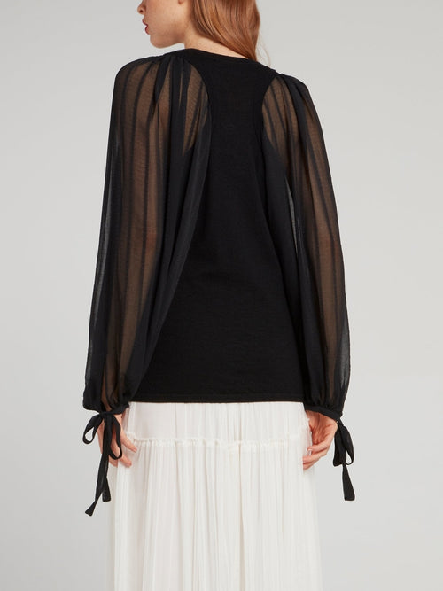 Black Mesh Panel Cashmere Top