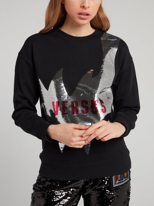 Black Sequin Embellished Cotton Sweatshirt