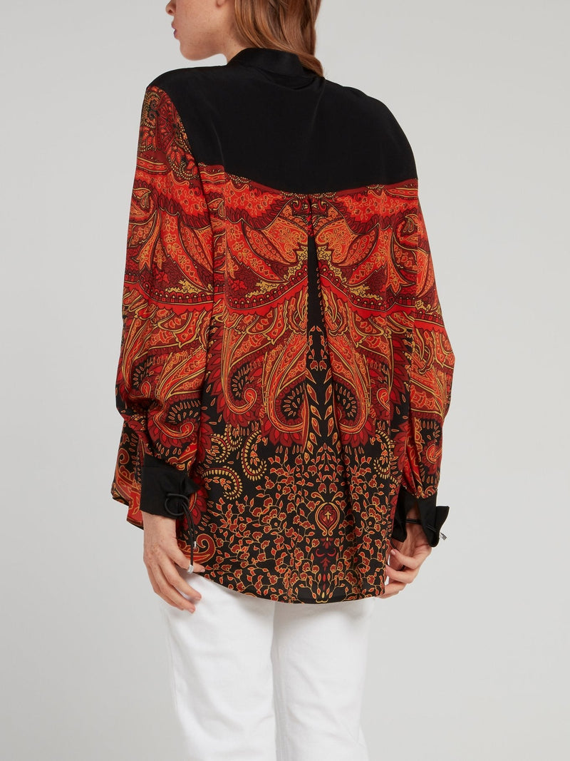 Red Baroque Print Crepe De Chine Shirt