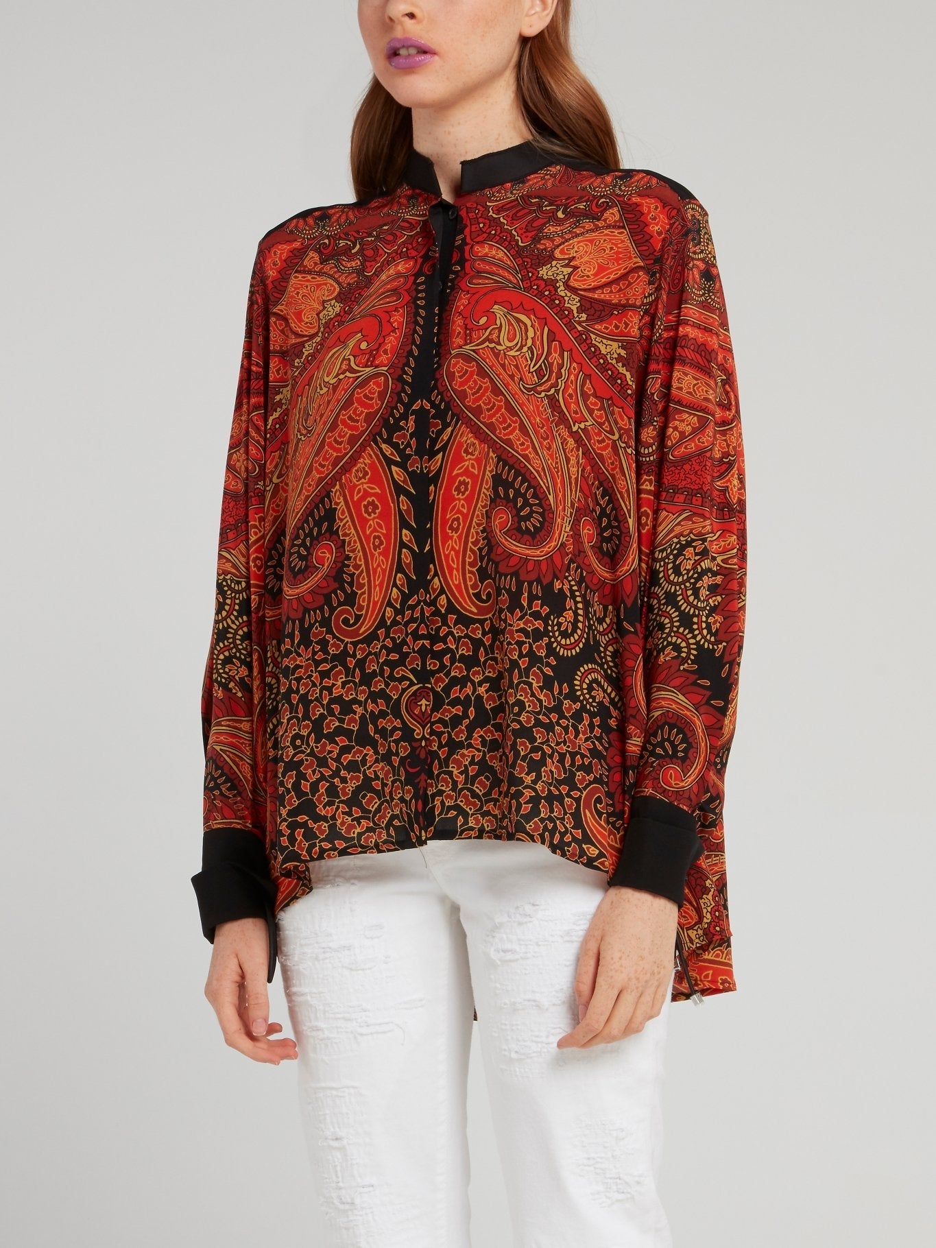 Red Baroque Print Crepe De Chine Shirt