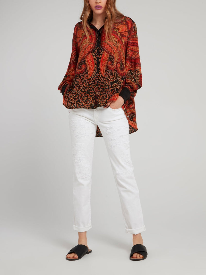 Red Baroque Print Crepe De Chine Shirt