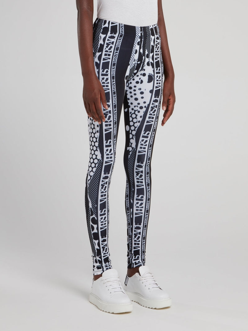 Logo Stripe Pattern Print Leggings