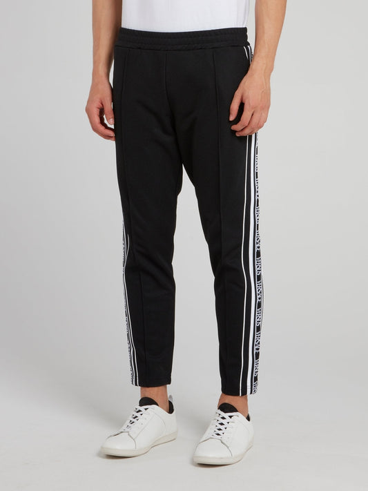 Black Ribbed Waistband Logo Sweatpants