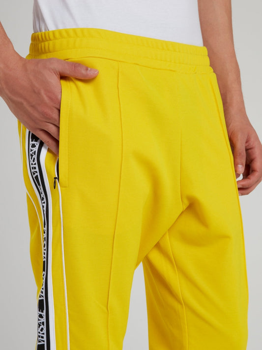 Yellow Ribbed Waistband Logo Sweatpants