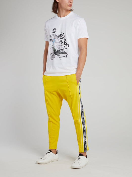 Yellow Ribbed Waistband Logo Sweatpants