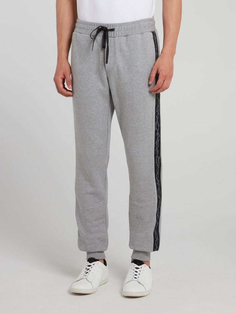 Grey Side Print Knitted Track Pants