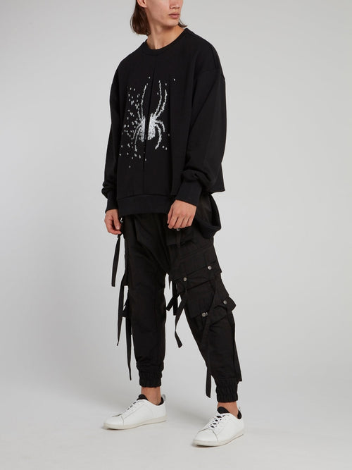 Black Spider Embroidered Knitted Sweatshirt