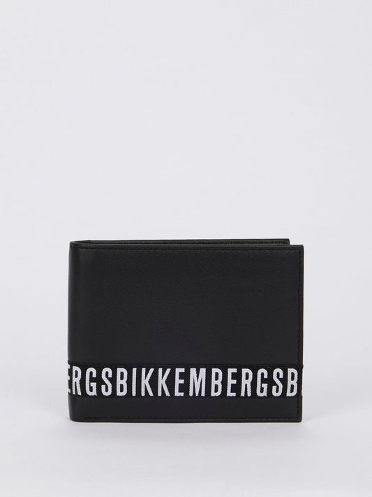 Crinkle Black Logo Leather Wallet (Billfold 7 C/C with Coin Pocket )