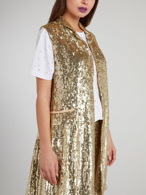 Gold Sequin Long Gilet