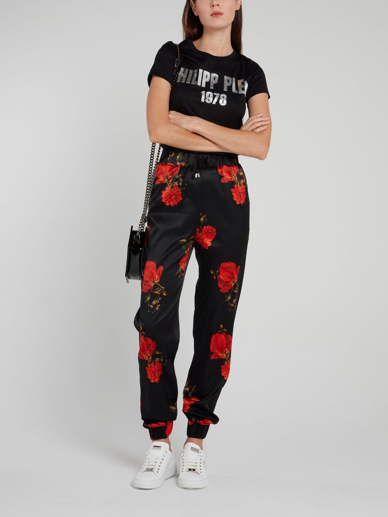 Flower Print Drawstring Jogging Trousers