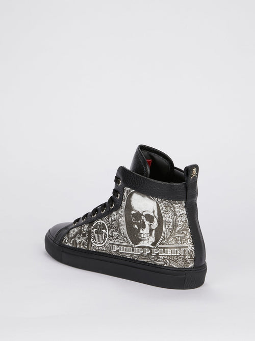 Black Dollar Skull High Top Sneakers