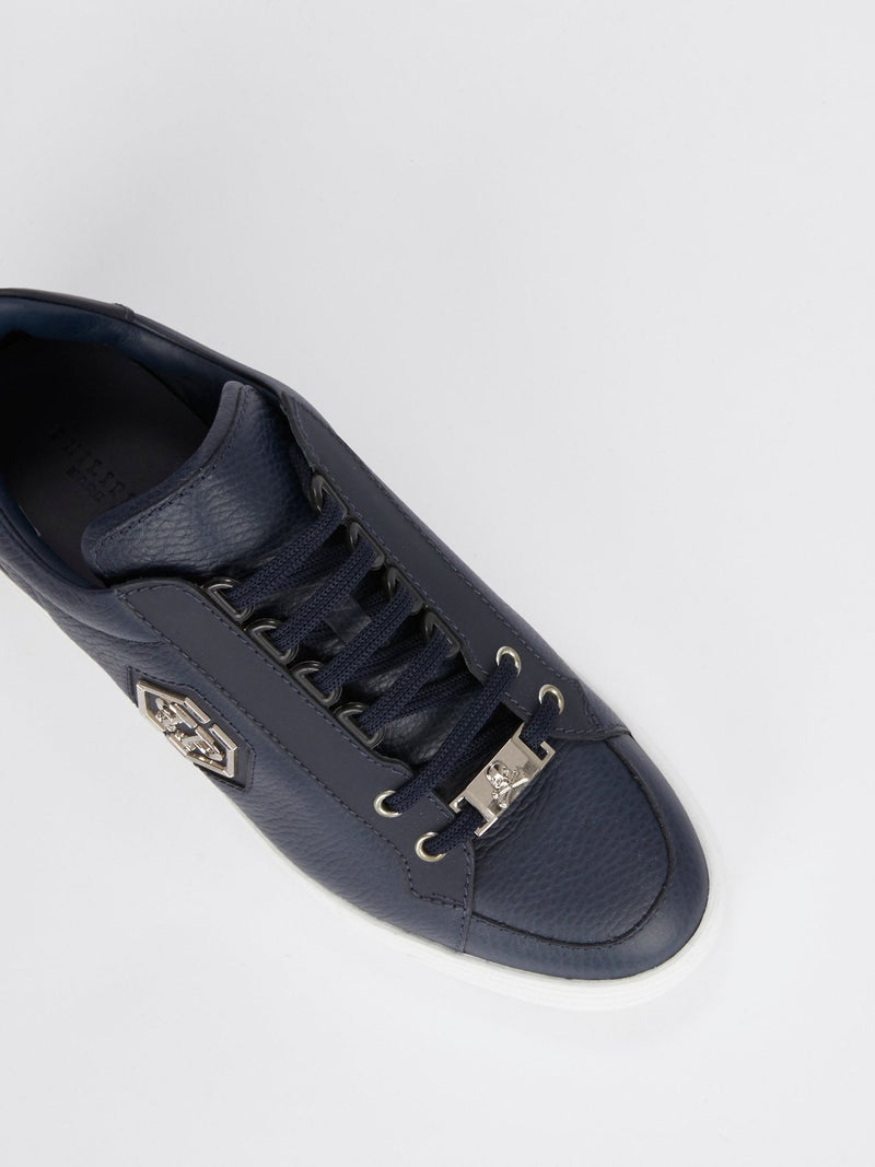 Navy Low Top Leather Sneakers