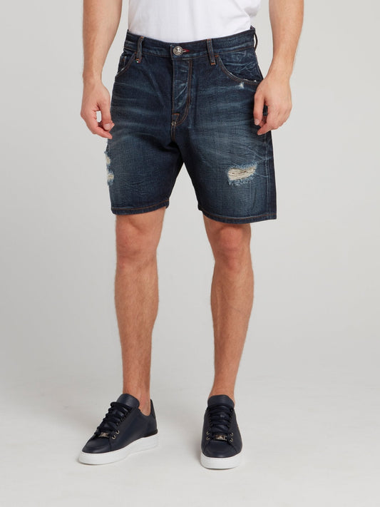 Navy Distressed Bermuda Shorts