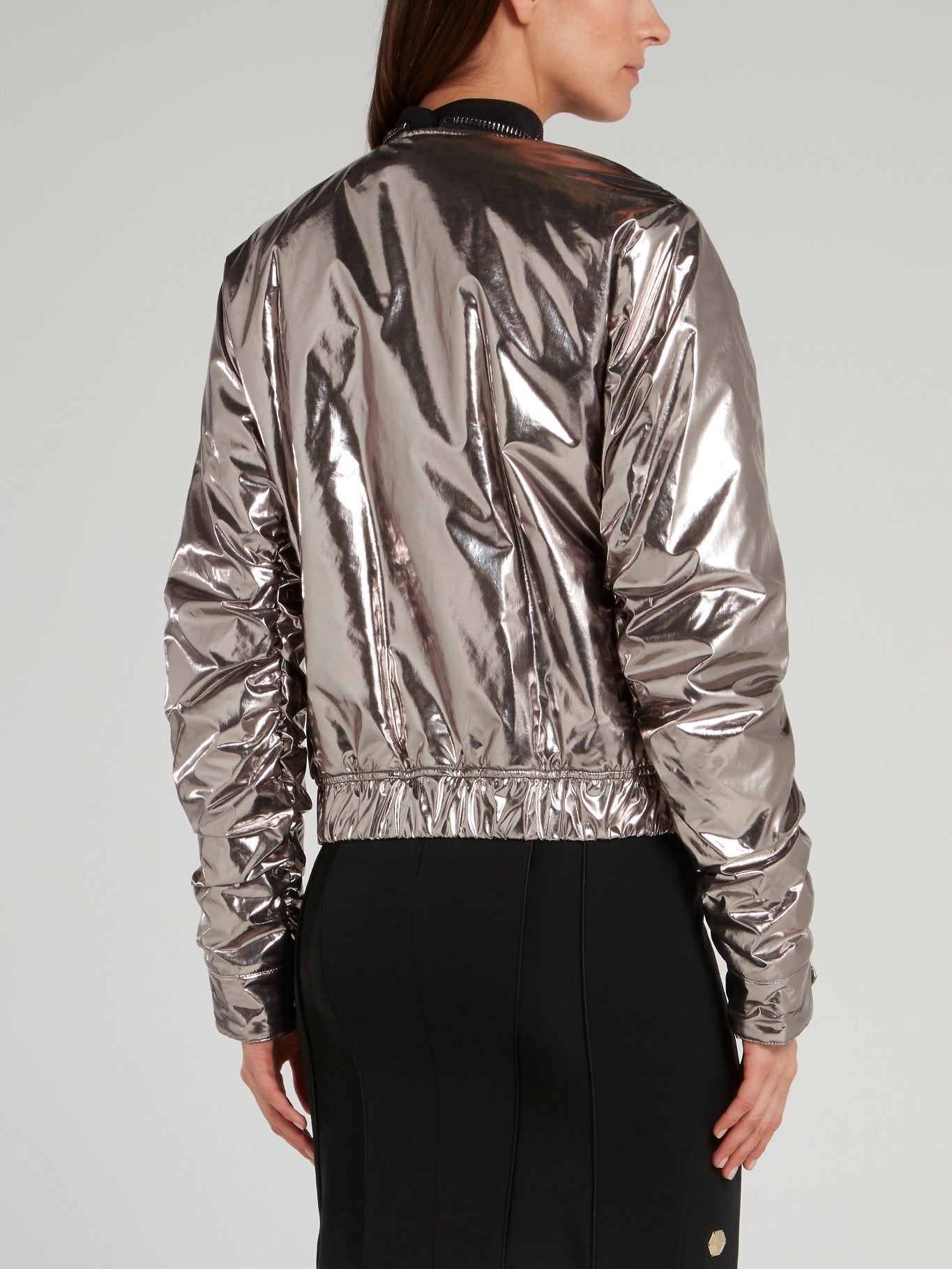 Metallic Ruched Bomber Jacket