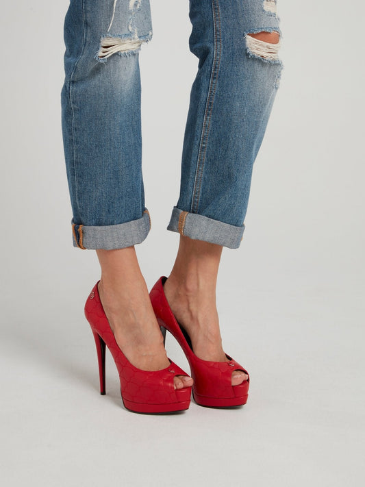 Red Heart Quilt Peep Toe Pumps