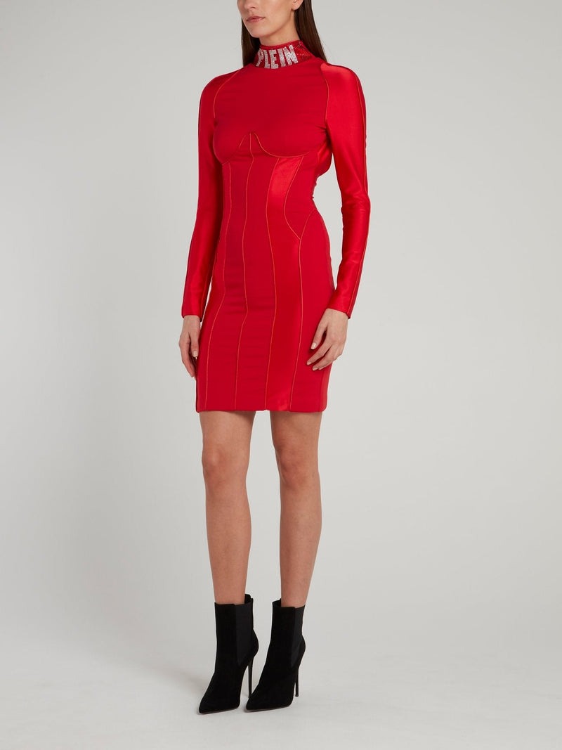 Red Logo High Neck Mini Dress