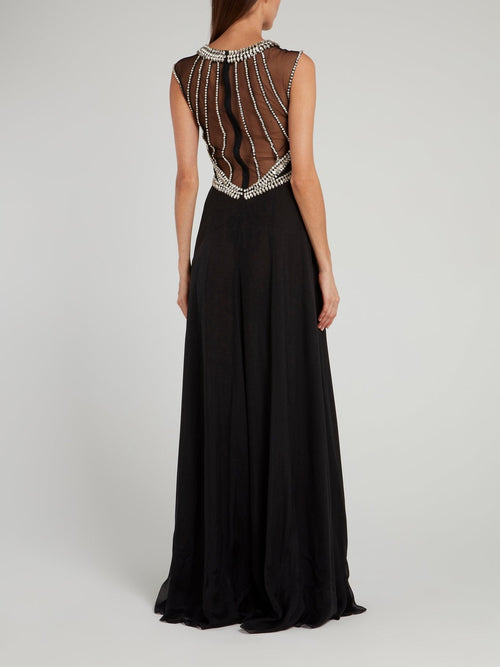 Black Crystal Studded Evening Dress