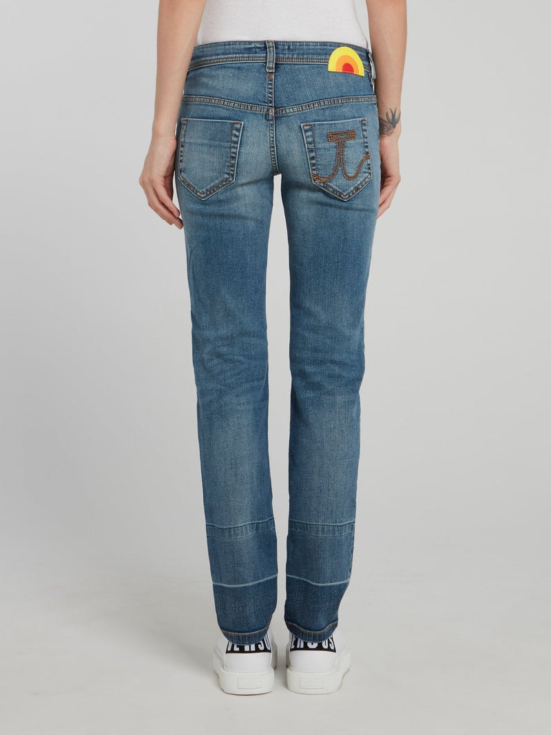 Blue Straight Leg Denim Jeans