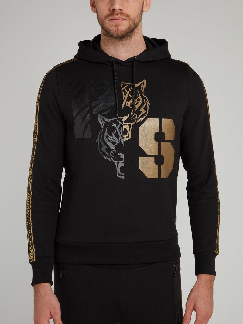 Tiger Print Sleeve Stripe Logo Hoodie