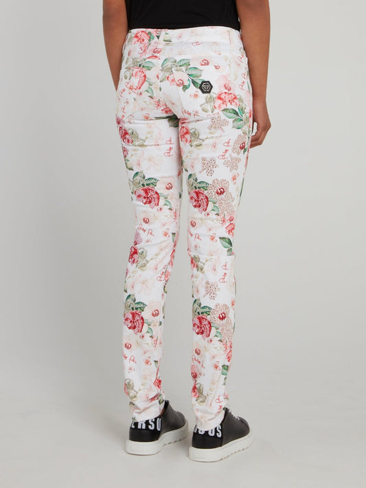 Floral Print Logo Skinny Jeans