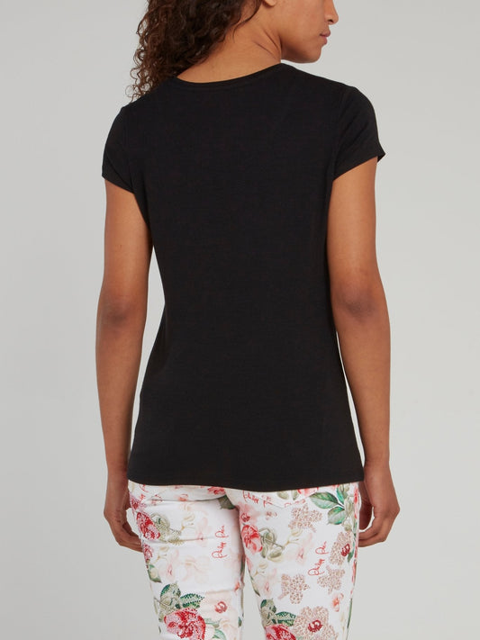 Black Cap Sleeve V-Neck T-Shirt